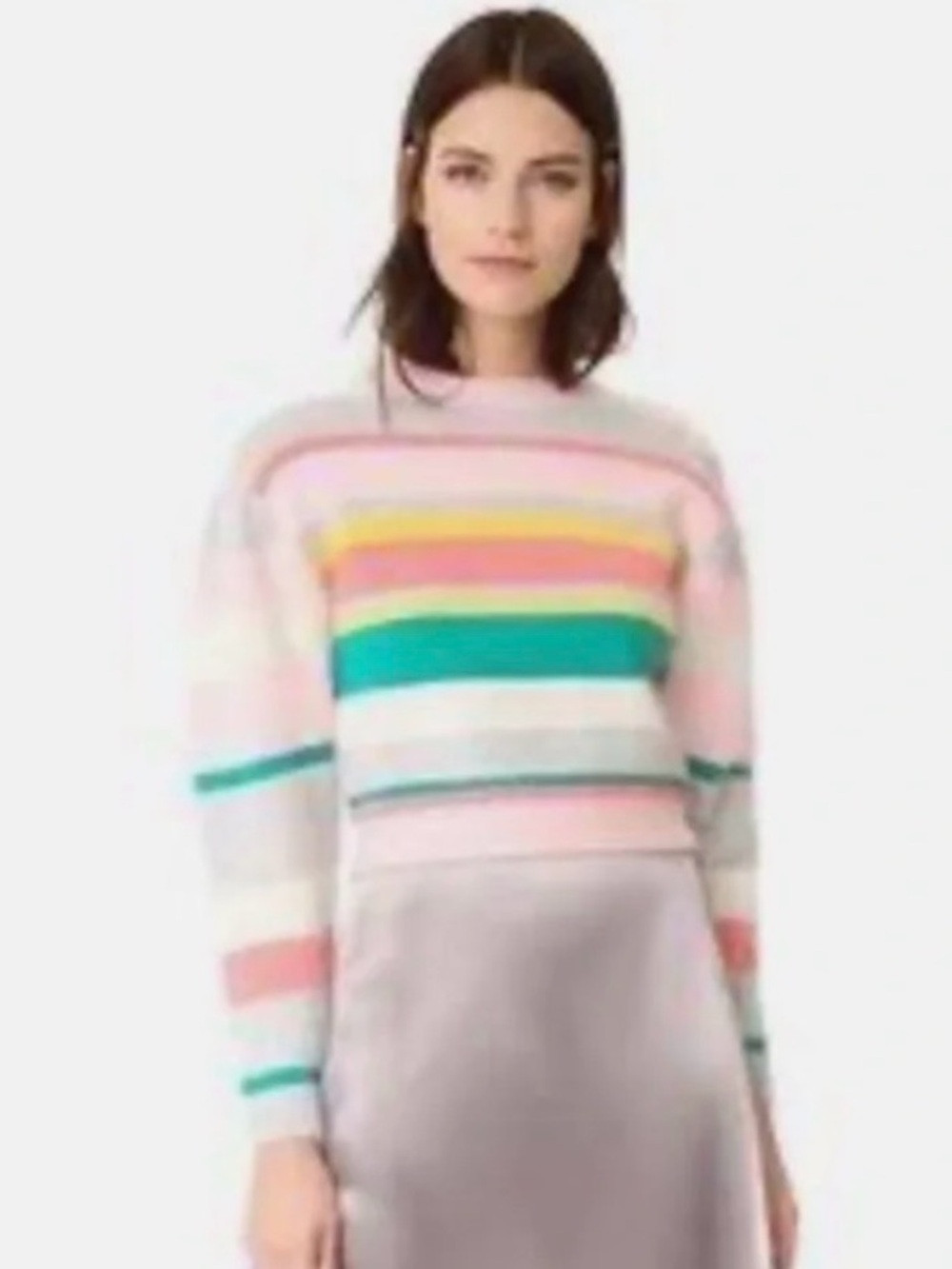 Rebecca Taylor Angora Striped Pink, Green & Grey- Crewneck Sweater XS